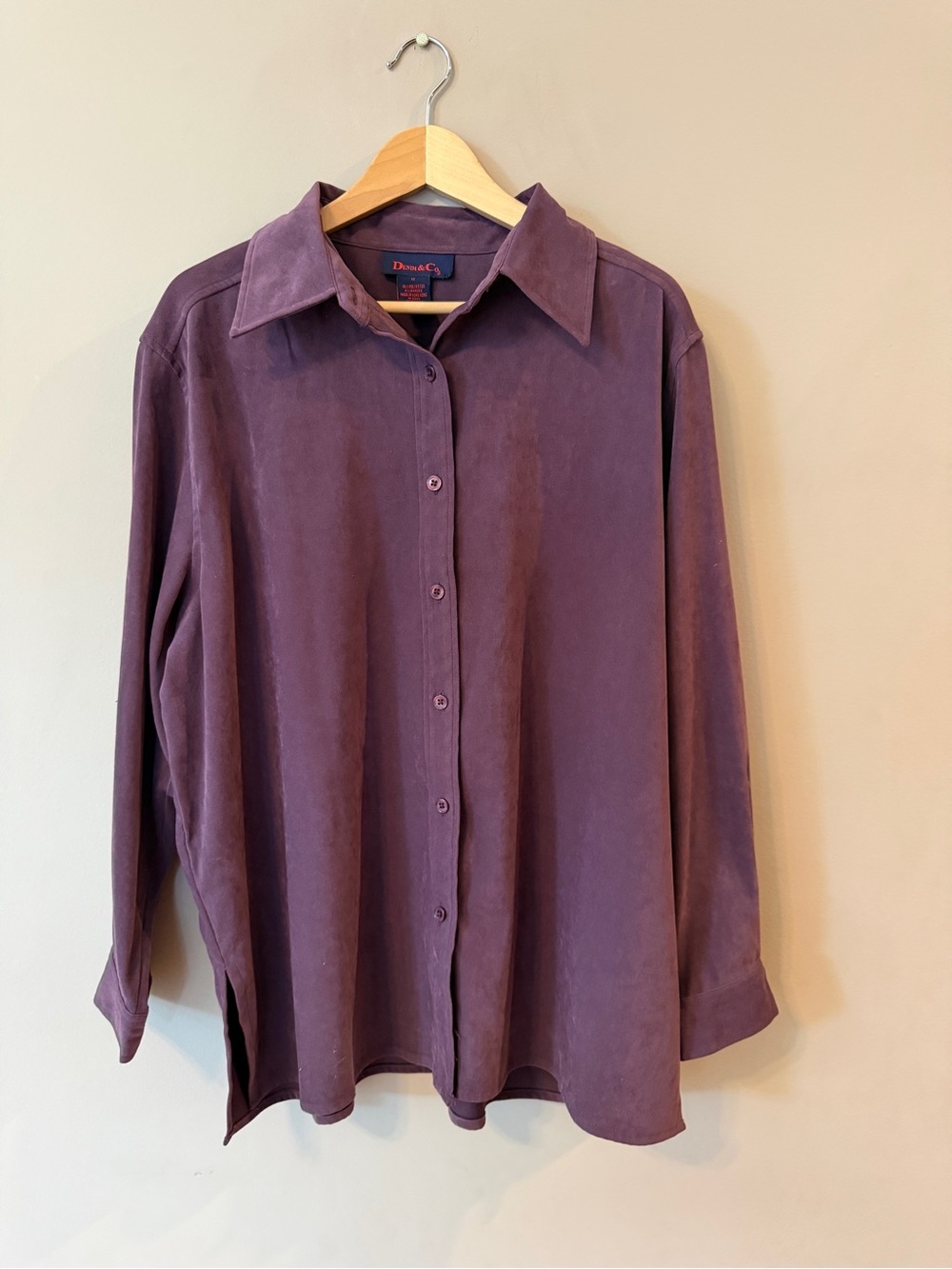 Denim & Co. Plus 1X Purple Faux Suede Button Down Long Sleeve Shirt Top Shacket